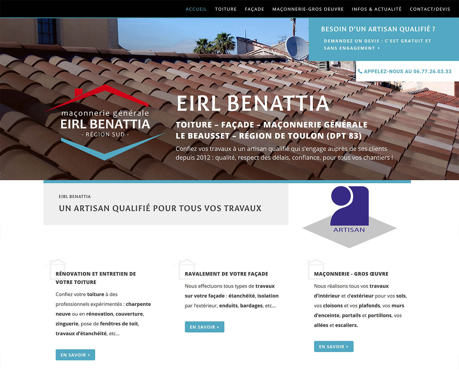 Site internet de l'entreprise de maçonnerie générale EIRL Benattia - Le Beausset (Var)