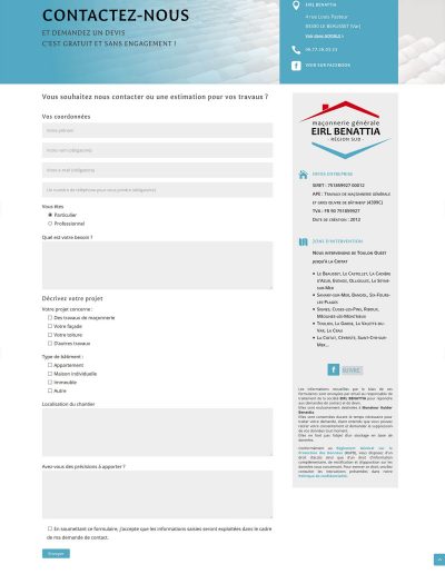 Entreprise Benattia : Page Contact et Devis