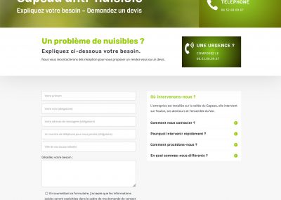 page CONTACT Site internet Gapeau anti-nuisible - Réalisation Mirobolus