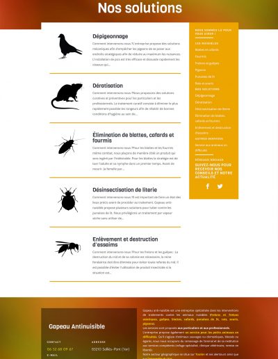 page NOS SOLUTIONS Site internet Gapeau anti-nuisible - Réalisation Mirobolus