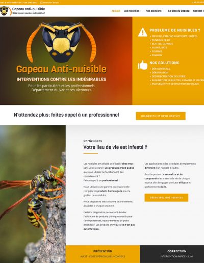 Accueil Site internet Gapeau anti-nuisible - Réalisation Mirobolus