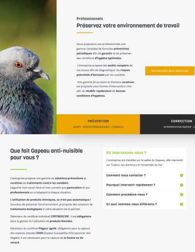 Accueil Site internet Gapeau anti-nuisible - Réalisation Mirobolus