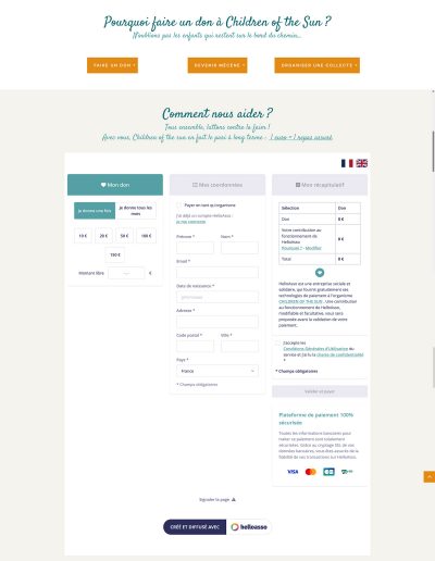 Children Of The Sun : page de don avec HelloAsso