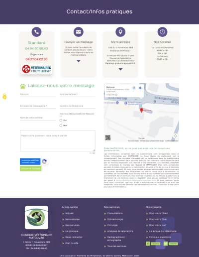 Clinique vétérinaire MATOUVAR : page Contact et Infos pratiques