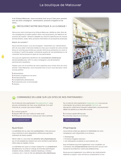 Clinique vétérinaire MATOUVAR : page Boutique