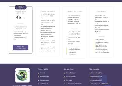 Clinique vétérinaire MATOUVAR : page Tarifs
